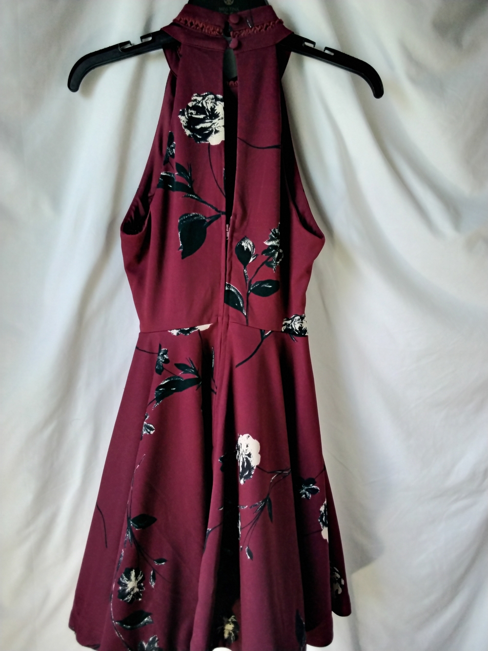 B Darlin Burgundy Floral Halter Skater Dress - Picture 12 of 15